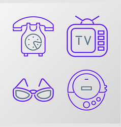 Set Line Music Cd Player Glasses Retro Tv