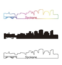 Spokane Skyline Linear Style With Rainbow