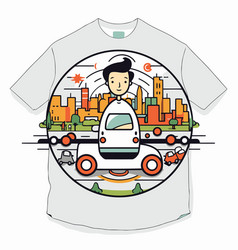 T-shirt Print Design With Of A Man Driving Car