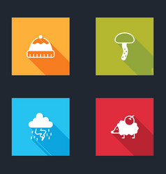 Set Winter Hat Mushroom Storm And Hedgehog Icon