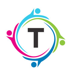 Letter T Teamwork Logo Unite Symbol Charity Sign