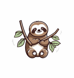 Cute Cartoon Sloth On A Tree Branch