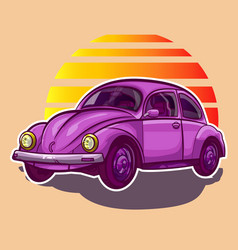 Old Model Vw Beetle With Sunset Background