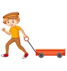 Boy In Yellow Shirt Pulling Wagon