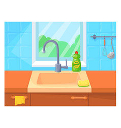 Empty Sink Cartoon Kitchen Interior Home