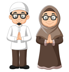 Cartoon Old Muslim Couple On White Background