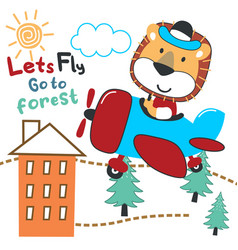 Cute Baby Animal Flying On A Plane Cartoon