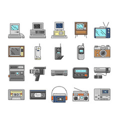 Retro Gadget Technology Device Icons Set