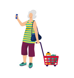 Senior Woman Shopping With A Trolley Full