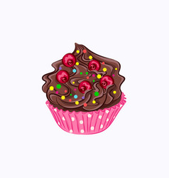 Cupcake With Chocolate Ganache And Red Berry