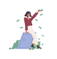 Happy Rich Woman Throwing Money Making Cash Rain