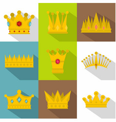 Medieval Crown Icon Set Flat Style