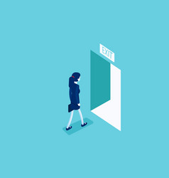 Woman Walking To Exit Through An Open Door