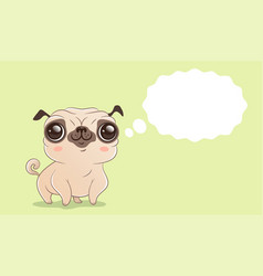 Cute Pug Dog With Bubble In Kawaii Style