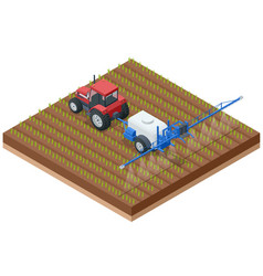 Isometric Tractor Spraying Pesticides On Field