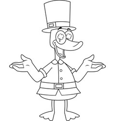 Outlined Lucky Duck Leprechaun Cartoon Character