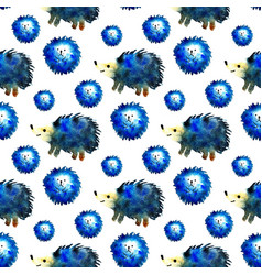 Watercolor Of A Pattern Of Blue Hedgehogs