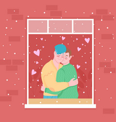 Gay Couple In Home Window Flat Color