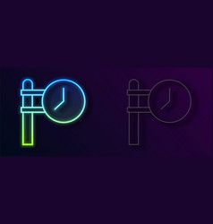 Glowing Neon Line Train Station Clock Icon