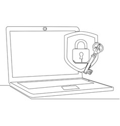 Continuous Line Drawing Laptop Cyber Security