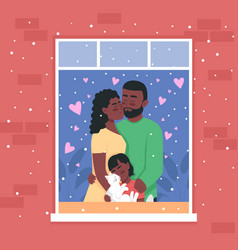 Happy African American Family In Home Window Flat