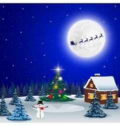 Night Christmas Forest Landscape Santa Claus Vector Image