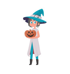 A Girl Wearing Bright Witch Outfit Is Holding