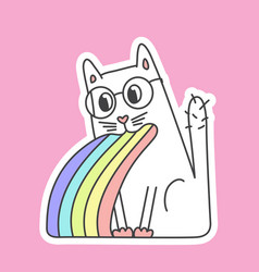 Cute Cat In Glasses In Kawaii Style Puke Rainbow