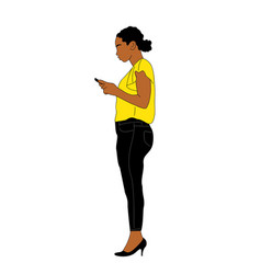 Black Woman Standing With Phone Isolated