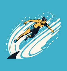 Male Swimmer Jumping From A Wave In Retro Style