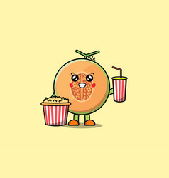 Cute Cartoon Melon With Popcorn And Drink