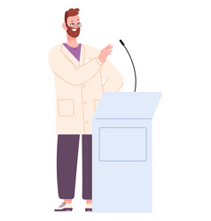 Public Speaker Scientist Man In Lab Coat On