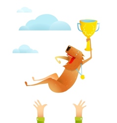 Winning Red Happy Dog Throwing Up On Arms With Cup