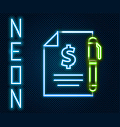 Glowing Neon Line Contract Money And Pen Icon