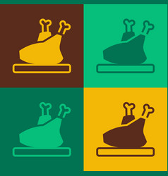 Pop Art Roasted Turkey Or Chicken Icon Isolated On