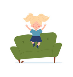 Naughty Unruly Kid Girl Jumping On Sofa Flat