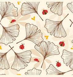 Ginkgo Leaves With Lady Bugs Seamless Pattern