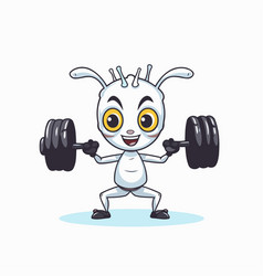 Cute Ant Lifting A Barbell On White Background