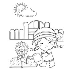 Girl Watering Garden Theme Coloring Pages