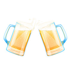 Two Toasting Beer Mugs Cheers Clinking Glass Vector Image