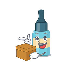 A Smiling Hair Oil Cartoon Mascot Style Having Box