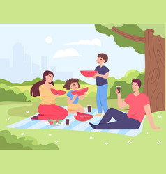 Cartoon Mother Father And Children Having Picnic