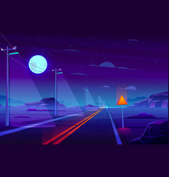 Empty Highway In Night Dessert Cartoon