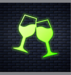 Glowing Neon Wine Glass Icon Isolated On Brick