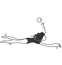 Hand Drawn Doodle Of Woman Swimming And Diving