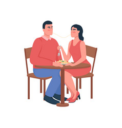 Man And Woman Eating Spaghetti Flat Color