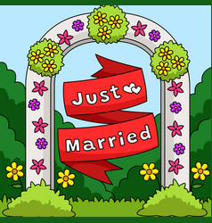 Wedding Just Married Flower Arch Colored Cartoon