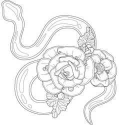 Cartoon Snake And Rose Flowers Graphic Template