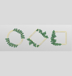 Golden Frames With Eucalyptus Leaves Isolated Set