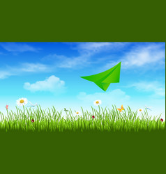 Green Paper Airplane On A Blue Sky Background